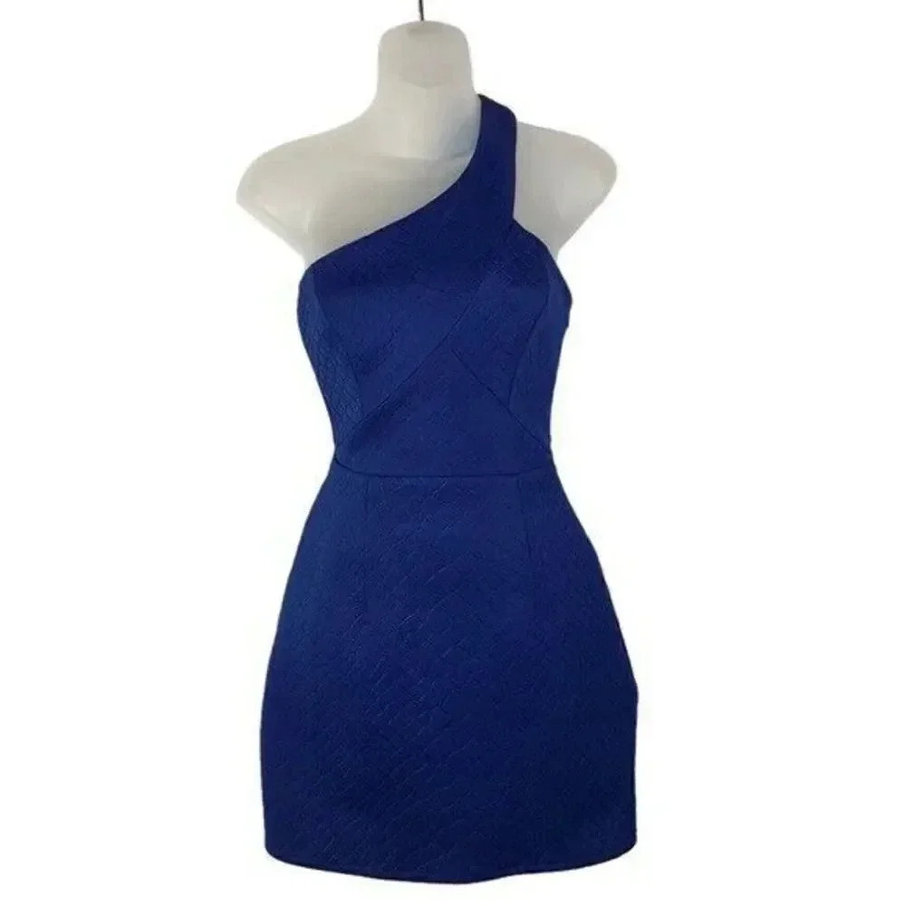 Lumier by Bariano Cobalt Blue Textured One Shoulder Mini Dress XS
